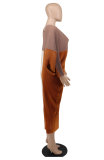 SC Fashion Color Blocking Bat Sleeve Maxi Dress XHXF-333