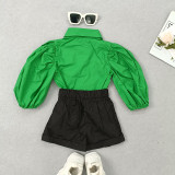 SC Kids Girls Lantern Sleeve Shirt And Short Two Piece Set GMYF-Y6155