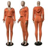 SC Casual Knits Solid Color Hooded Tops And Tight Pant Sweater Suit GCNF-0204