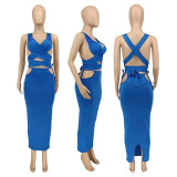 SC Sexy Solid Backless Long Skirt 2 Piece Sets GLF-7015