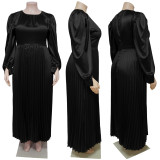 SC Plus Size Solid Color Long Sleeve Ruched Long Dress NNWF-7729