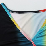 SC Rainbow Striped Print Waist Belt Jumpsuit XHSY-19497