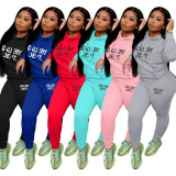 SC Letter Print Long Sleeve Hooded Sweatshirt And Pant Two Piece Set XMF-188