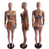 SC Plus Size Fashion Butterfly Print Bodycon Dress BYMF-60837