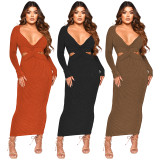 SC Deep V Neck Hollow Out Slim Maxi Dress ME-8251