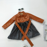SC Kids Girls PU Leather Color Blocking Dress GMYF-D0004