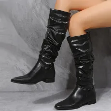 SC Low Heel PU Leather Long Boots TWZX-866-2