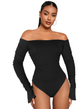 SC Solid Flare Long Sleeve Ruched Bodysuit MZ-2770