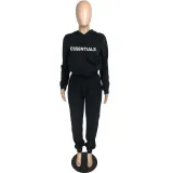 SC Letter print Hooded Crop Top And Pant Sweatshirt 2 Piece Set CXLF-8093
