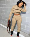 SC Letter print Hooded Crop Top And Pant Sweatshirt 2 Piece Set CXLF-8093