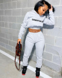 SC Letter print Hooded Crop Top And Pant Sweatshirt 2 Piece Set CXLF-8093