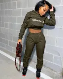 SC Letter print Hooded Crop Top And Pant Sweatshirt 2 Piece Set CXLF-8093