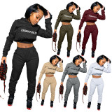 SC Letter print Hooded Crop Top And Pant Sweatshirt 2 Piece Set CXLF-8093