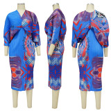 SC Fashion Print Bat Sleeve Maxi Dress YF-10263