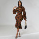 SC Leopard Print Tube Tops Dress And Pullover Two Piece Set YF-10344