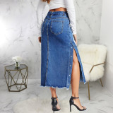 SC Plus Size Fashion Denim Studded Denim Long Skirt HSF-2641