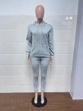 SC Plus Size Casual Padded Hooded Sweatshirt Sports 2 Piece Set GHF-129