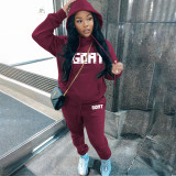 SC Plus Size Letter Print Plush Hooded Sweatshirt And Pant Two Piece Set GHF-130