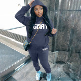 SC Plus Size Letter Print Plush Hooded Sweatshirt And Pant Two Piece Set GHF-130