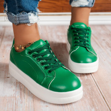 SC Green Round Head Flat Lace Up Casual Shoes TWZX-211