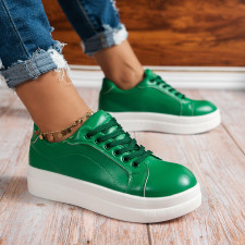 SC Green Round Head Flat Lace Up Casual Shoes TWZX-211