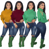 SC Solid Color Pullover Long Sleeve Sweater Tops YIY-5353