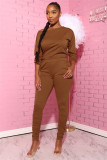 SC Solid Color Long Sleeve Tops And Ruched Pant Two Piece Set ME-Q657