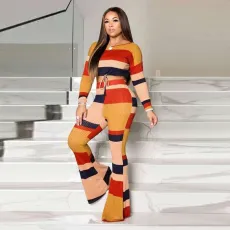 SC Multicolor Drawstring Tops And Flare Pant Two Piece Set OD-8319