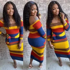SC Multi-colorful Striped Long Sleeved Maxi Dress OD-83231