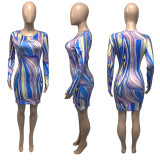 SC Print Long Sleeve Slim Mini Dress ME-Y927