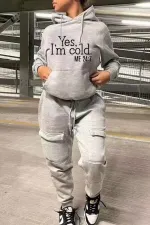 SC Plus Size Letter Print Hooded Sweatshirt Sports Two Piece Pants Set WAF-515243