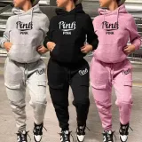 SC Plus Size PINK Letter Print Hooded Sweatshirt And Pant Sport Suit WAF-775152