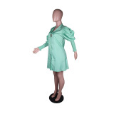 SC Solid Lantern Sleeve Loose Shirt Dress YM-9299