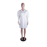 SC Solid Lantern Sleeve Loose Shirt Dress YM-9299