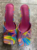 SC Fashion Square Head High Heel Colorful Slippers TWZX-8806