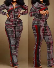 SC Plus Size Print Color Contrast Slim Two Piece Pant Set NY-2613