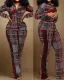 SC Plus Size Print Color Contrast Slim Two Piece Pant Set NY-2613