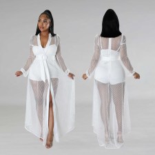SC Coarse Mesh See Through Long Sleeve Rompers BY-6076
