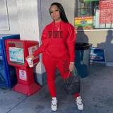 SC Plus Size PINK Letter Hooded Sweatshirt Two Piece Set XMF-200