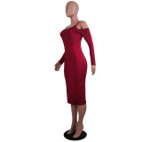 SC Sexy Long Sleeve Spaghetti Strap Slim Midi Dress YIY-5185