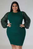 SC Plus Size Sequin Sleeve Patchwork Midi Dress OSM2-5297