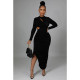 SC Solid Hollow Out Ruched Irregular Dress BY-6110
