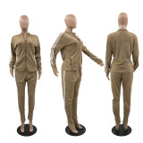 SC Plus Size Casual Sport Zipper Long Sleeve Pant 2 Piece Set MUKF-093