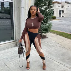 SC Fashion Print Crop Tops And Skinny Pant Two Piece Set XMF-202