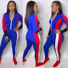 SC Fashion Patchwork Long Sleeve Zipper Two Piece Set OY-6397