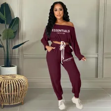SC Plus Size Letter Print Long Sleeve Pant Casual Two Piece Set HM-6631