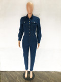 SC Plus Size Fashion Long Sleeve Slim Denim Jumpsuit LX-3538