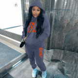 SC Plus Size Letter Print Hooded Sweatshirt And Pant Casual Sport Suit GHF-131