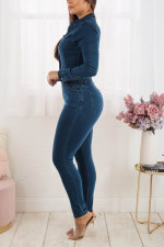 SC Plus Size Fashion Long Sleeve Slim Denim Jumpsuit LX-3538