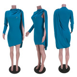 SC Solid Color One Shoulder Sleeve Mini Dress MDF-5340